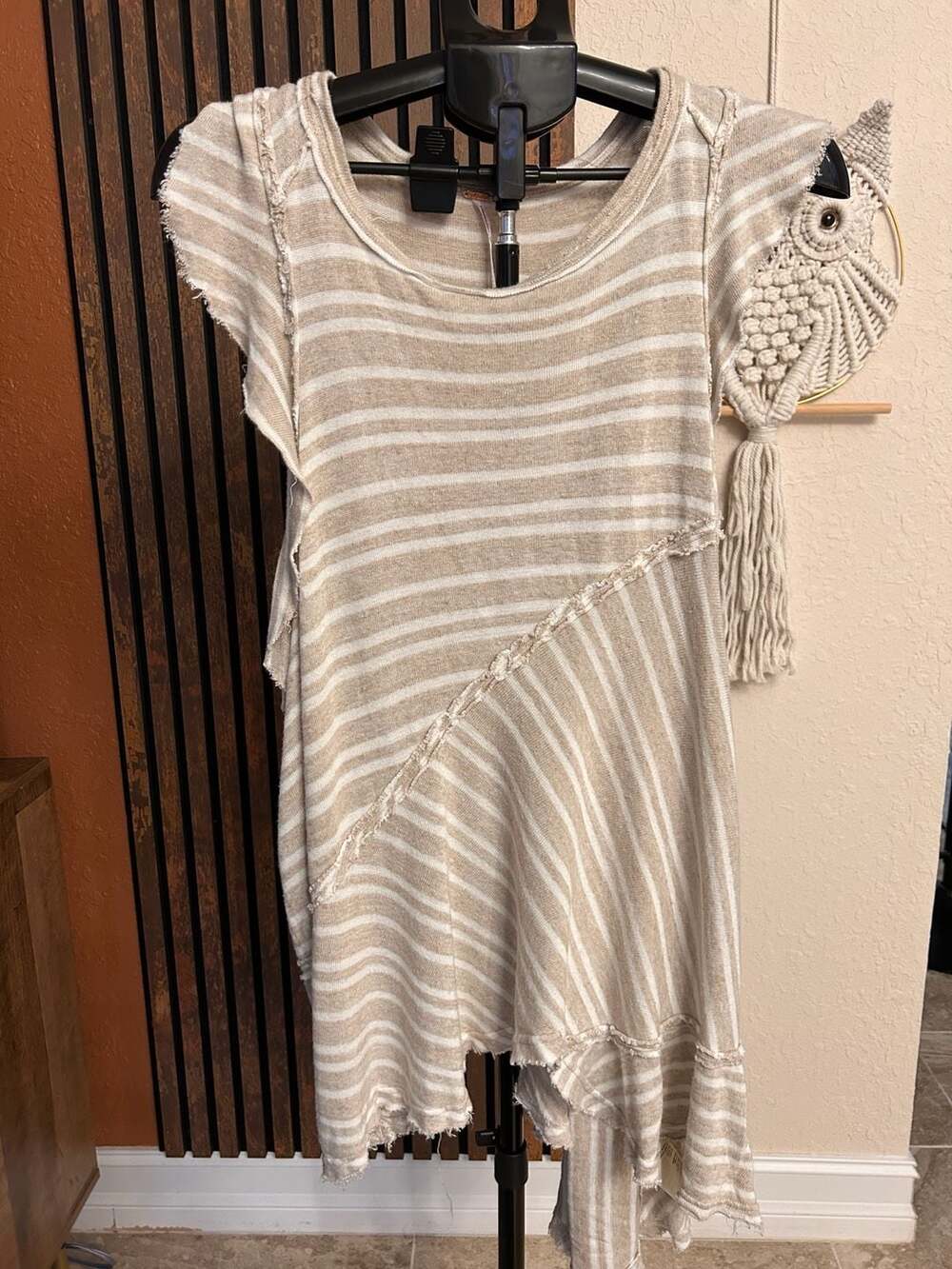 Free People Between The Lines Striped Tunic Size S Tan White Asymmetrical